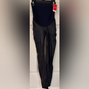 NWT Spanx Mama Black Faux Leather Leggings Sz XS